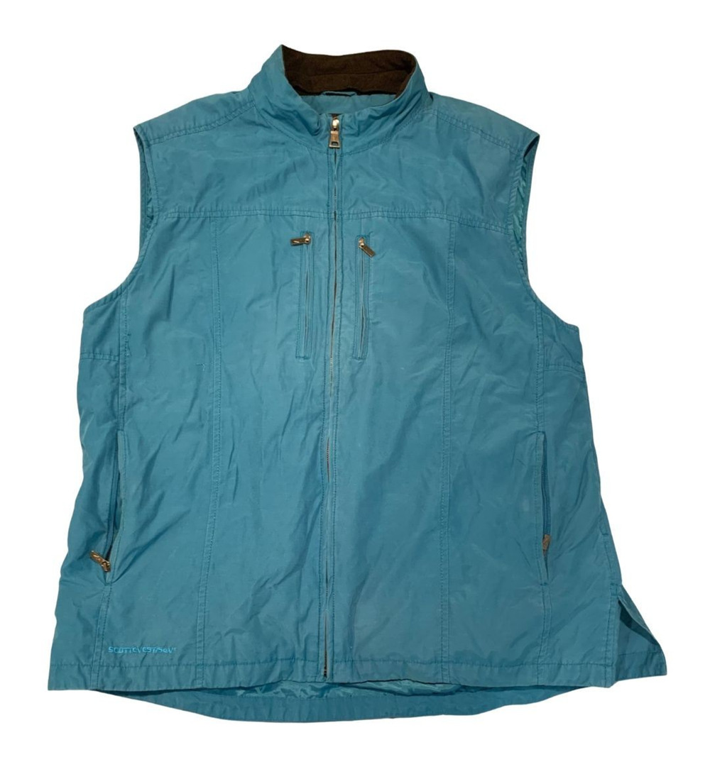 ScotteVest Mens Cotton Nylon Travel Vest Size XL Teal Full Zip Outdoors Hiking